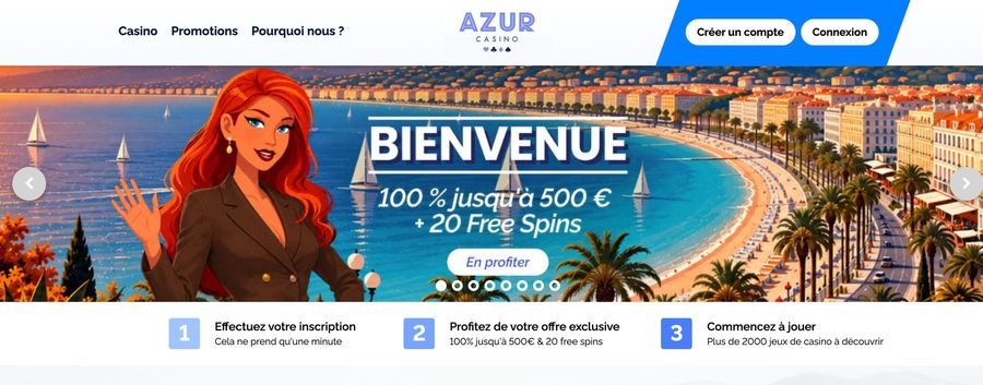 Interface du casino Azur en français