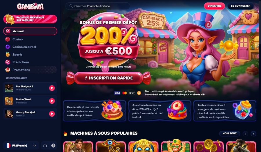 Interface du casino Gambiva en français