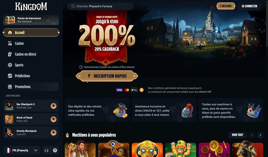 Interface du casino Kingdom en français