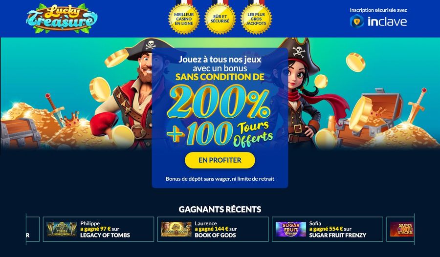 Interface du casino Lucky Treasure en français