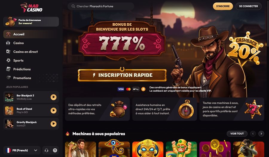 Interface du casino MadCasino en français