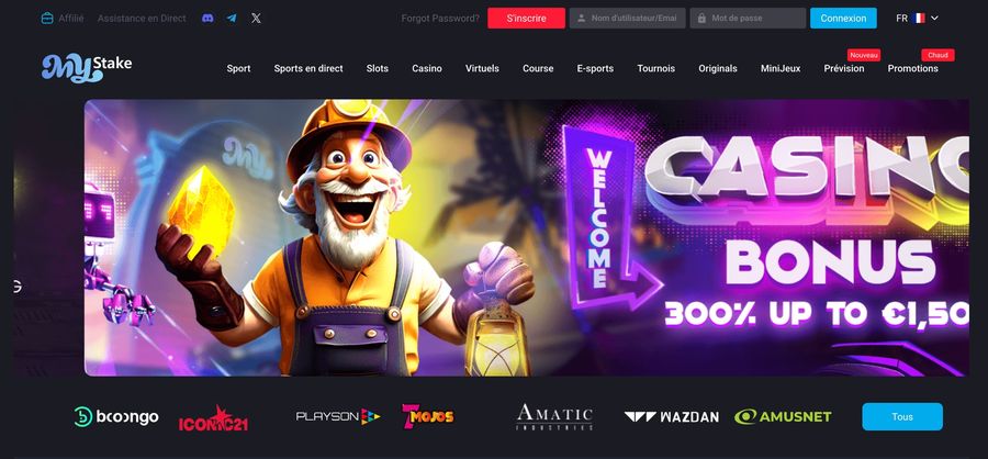 Interface du casino MyStake en français