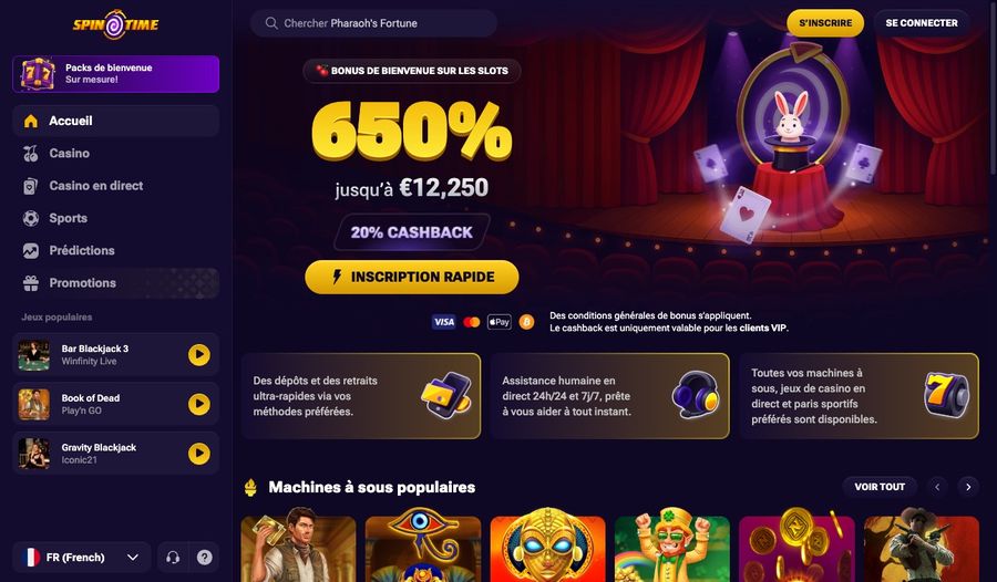 Interface du casino Spin Time en français