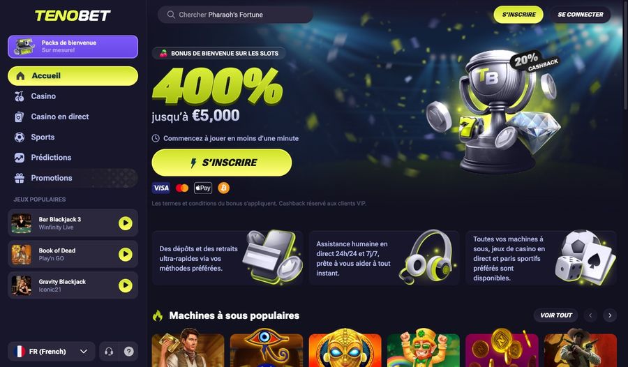 Interface du casino Tenobet en français
